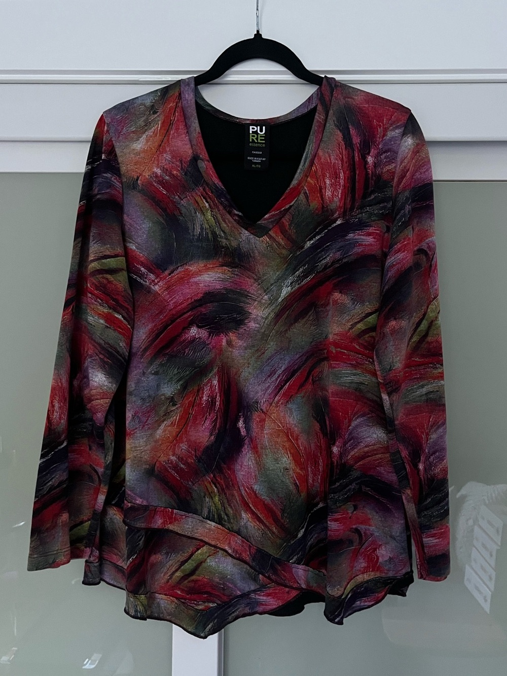 Pure Essence Long Sleeve V-Neck Tunic w/ Asymmetrical Hemline